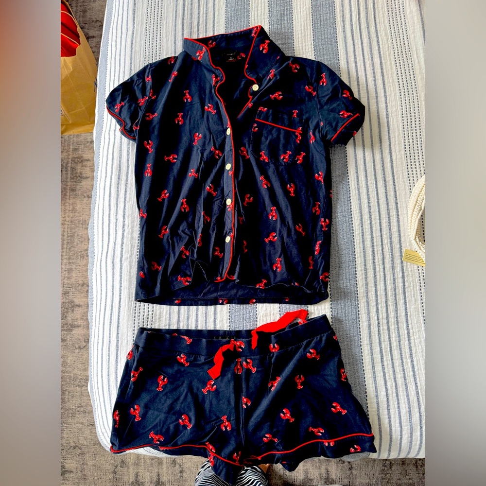 J.CREW Navy and Red Lobster Print Pajama Set